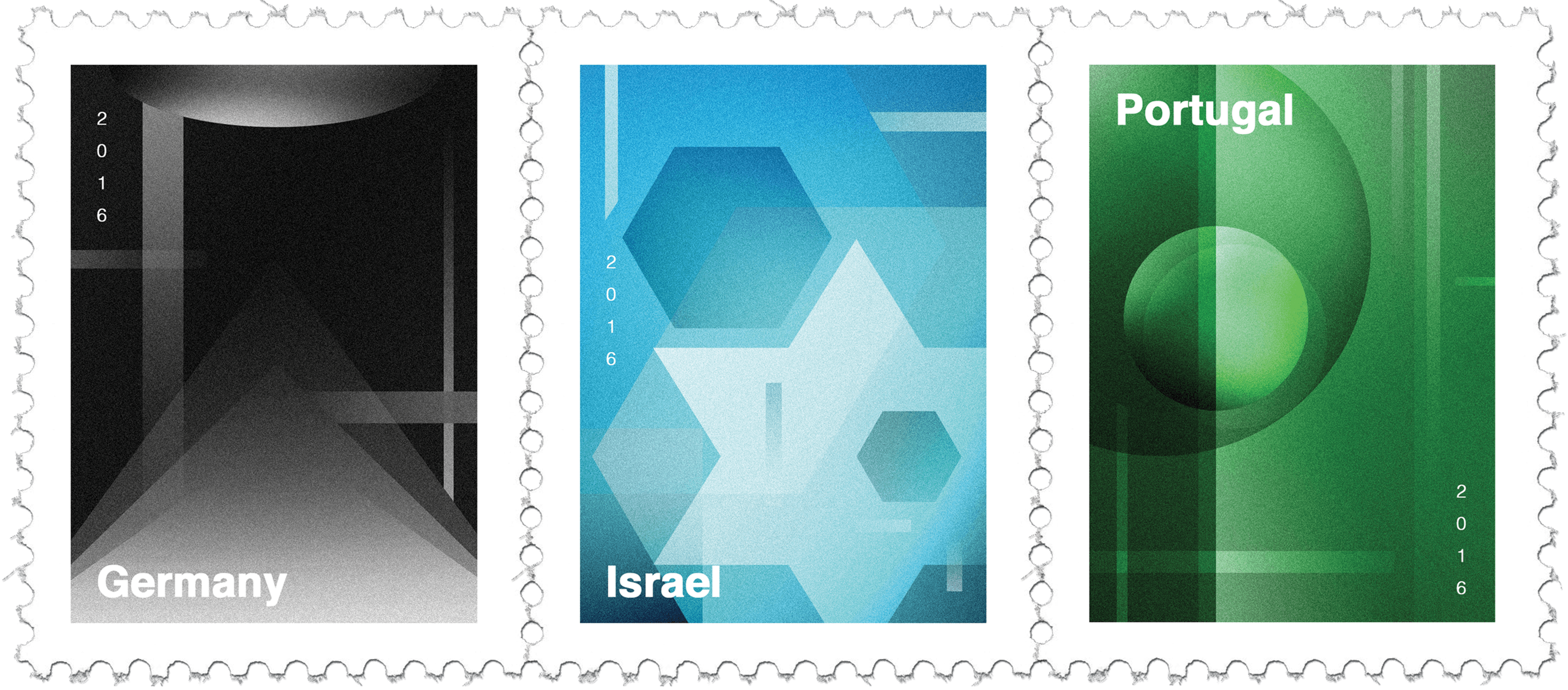 Collection of minimalist national stamps © Pierre d'Alteroche