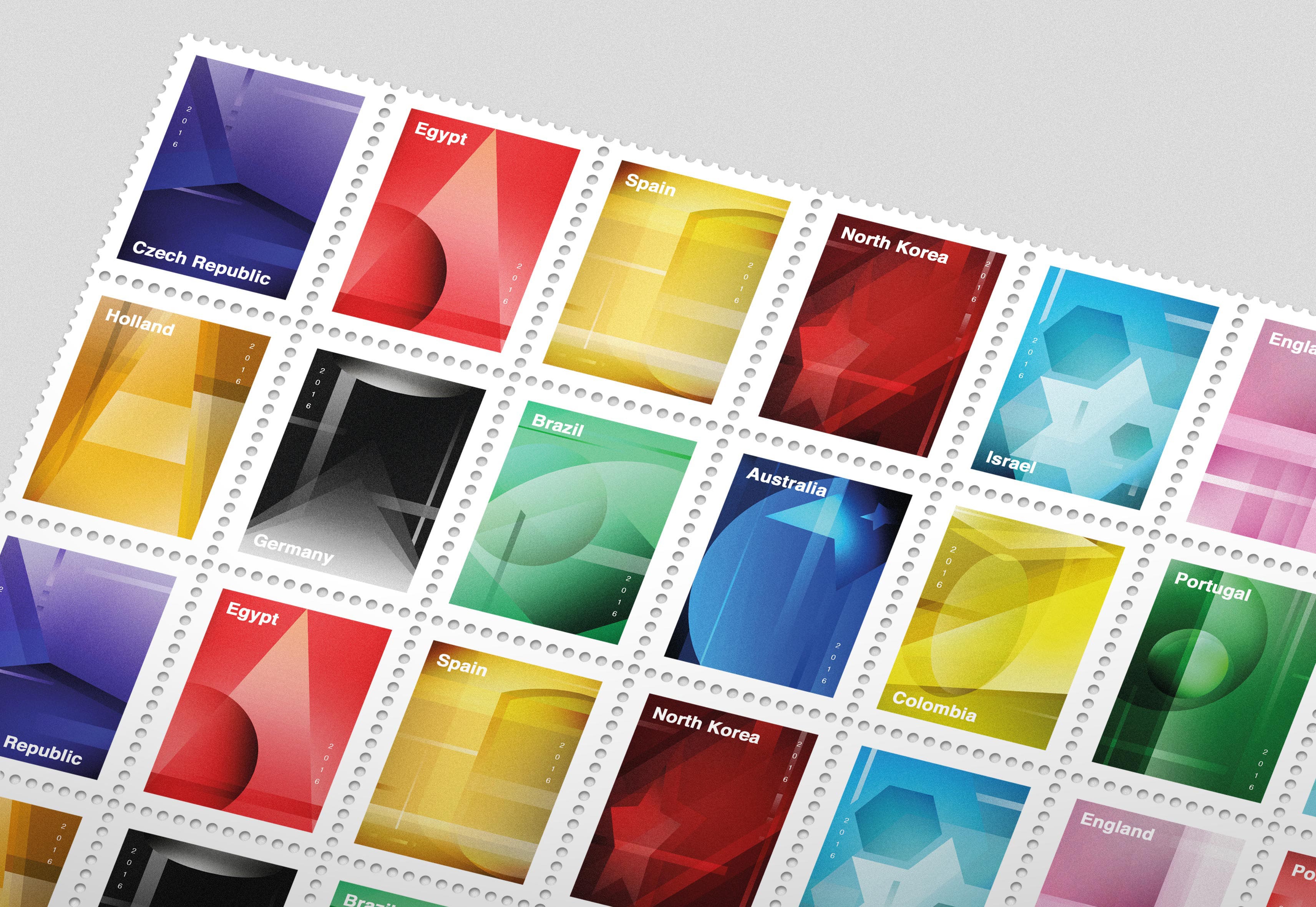 Collection of minimalist national stamps © Pierre d'Alteroche