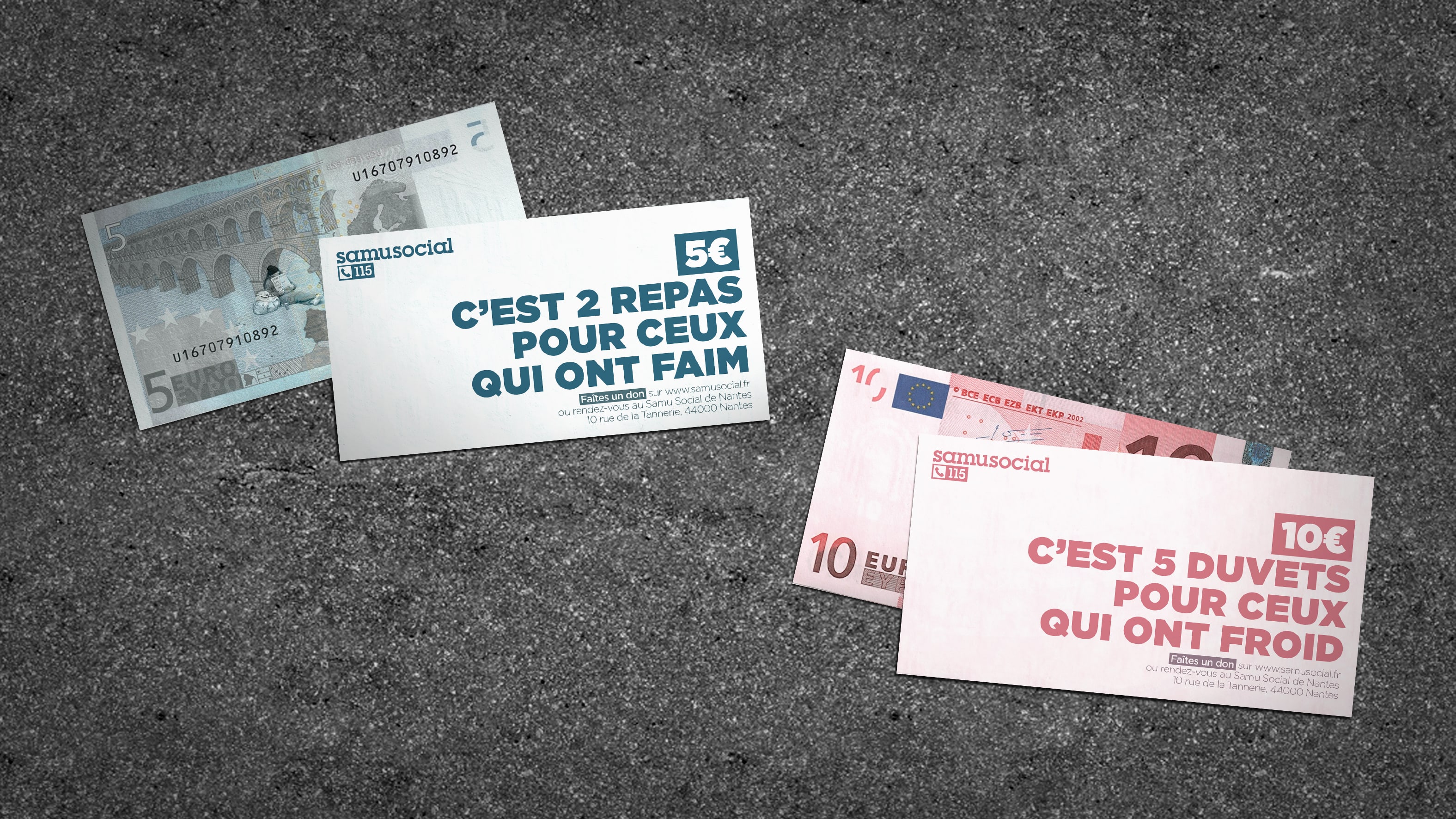 Street action with fake banknotes of the french Samu Social © Pierre d'Alteroche