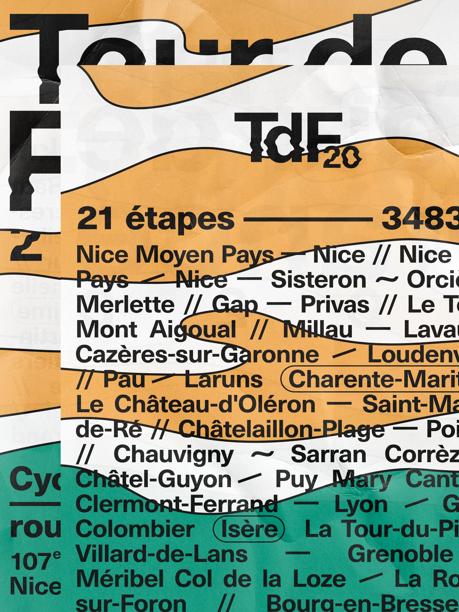 Fictionnal visual identity of the Tour de France 2020  highlighting the richness of the French landscapes © Pierre d'Alteroche